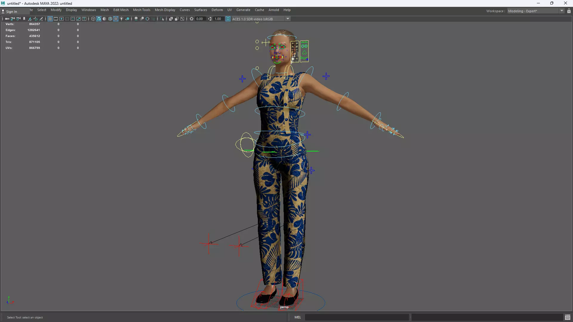Stylized Realistic Woman Wearing Patterned Jumpsuit  Low-poly 3D model_16