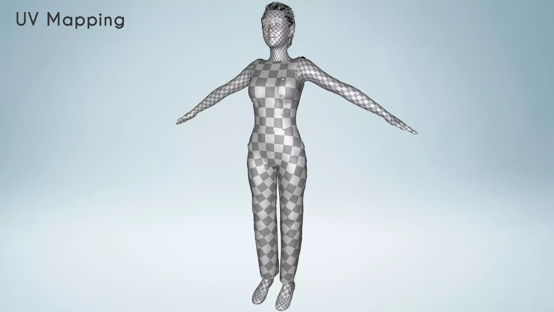 Stylized Realistic Woman Wearing Patterned Jumpsuit  Low-poly 3D model_23