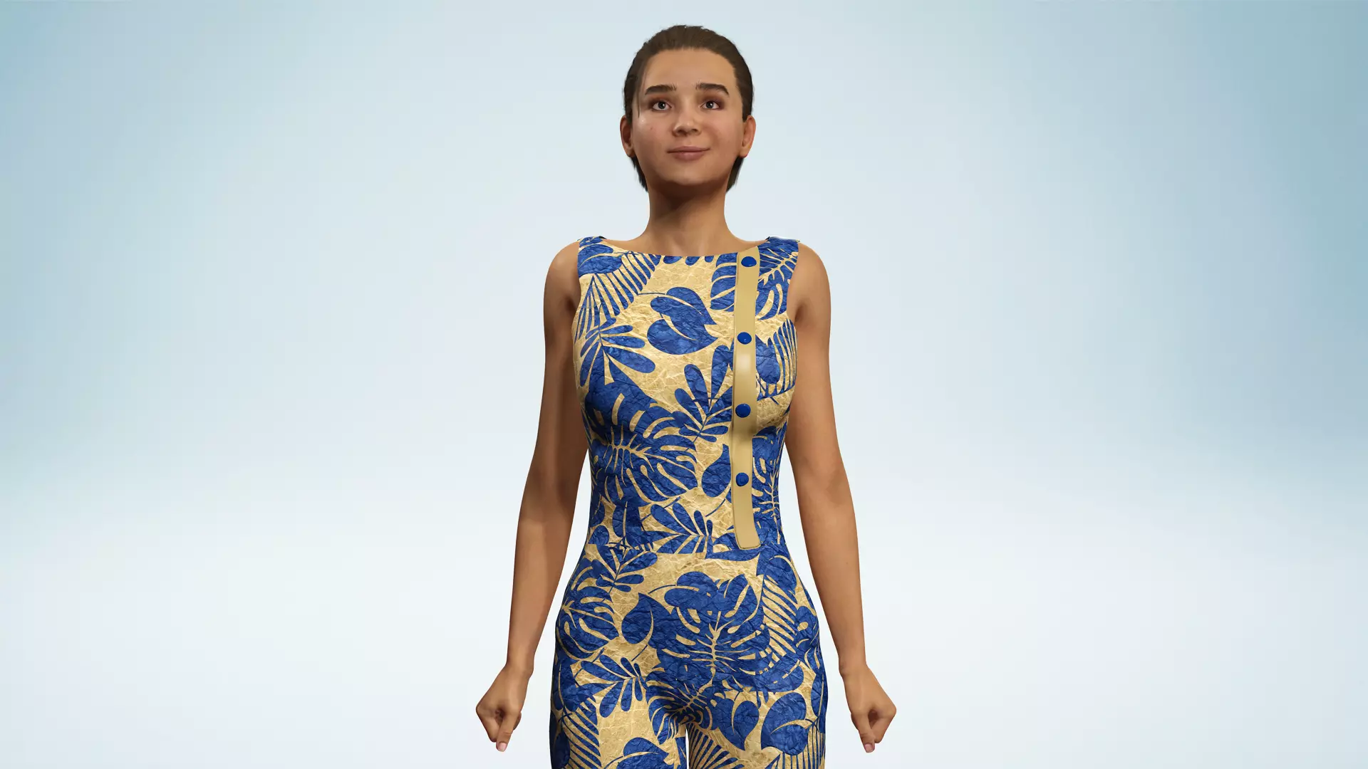 Stylized Realistic Woman Wearing Patterned Jumpsuit  Low-poly 3D model_8