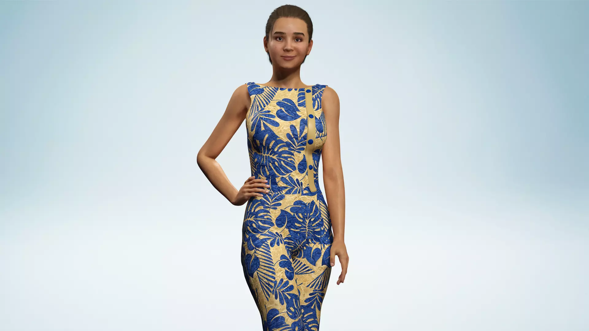 Stylized Realistic Woman Wearing Patterned Jumpsuit  Low-poly 3D model_10