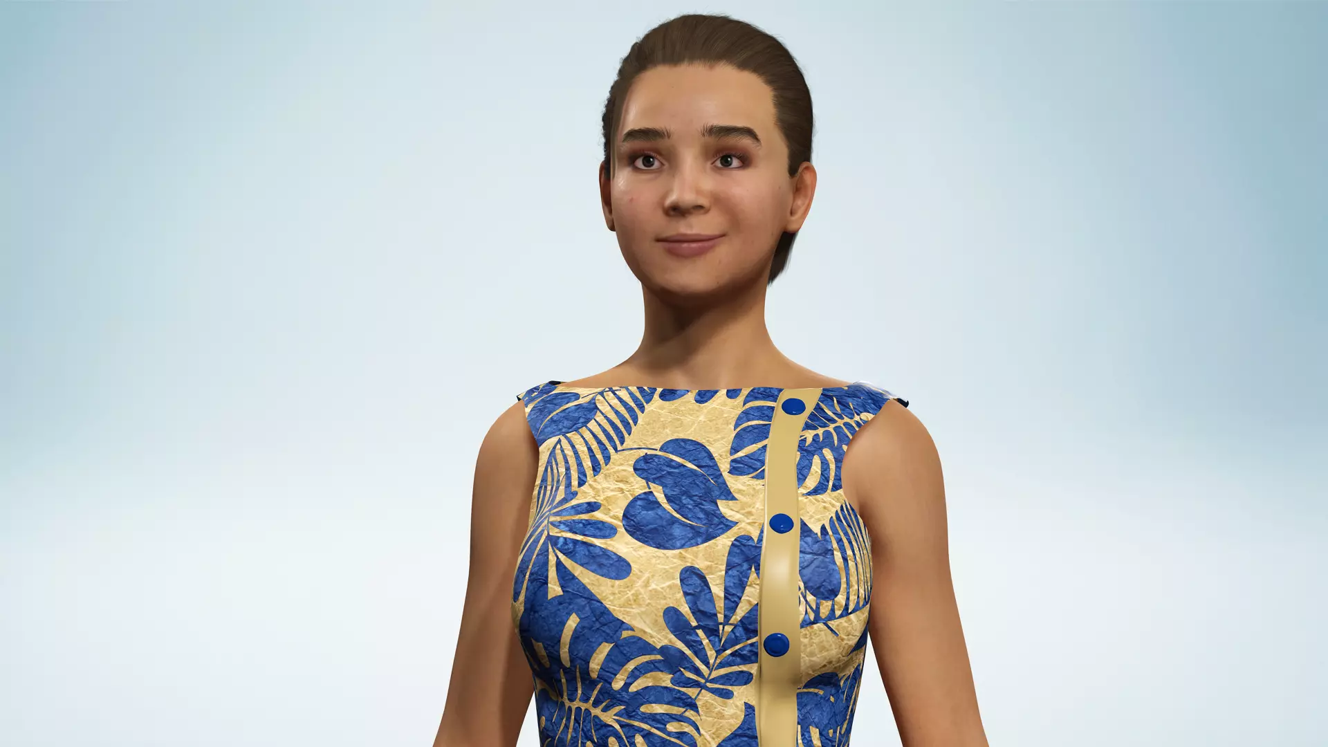 Stylized Realistic Woman Wearing Patterned Jumpsuit  Low-poly 3D model_1