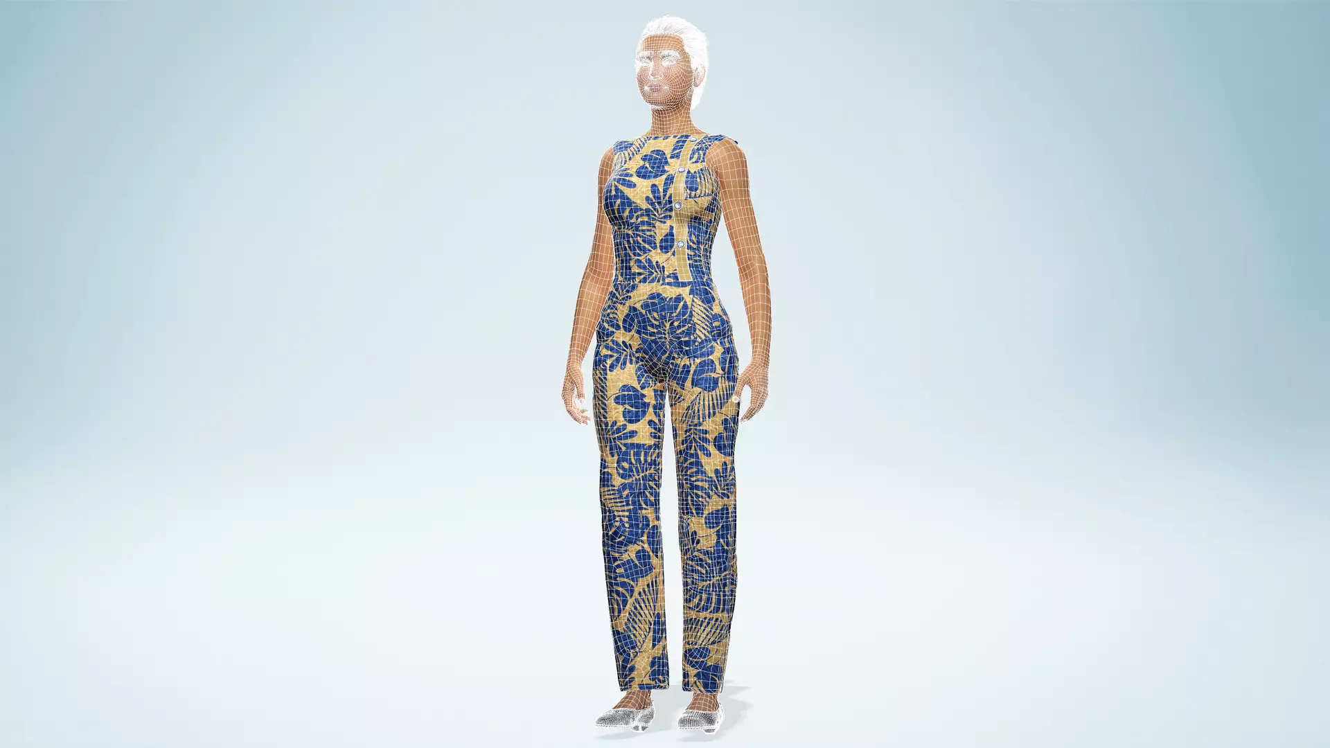 Stylized Realistic Woman Wearing Patterned Jumpsuit  Low-poly 3D model_24