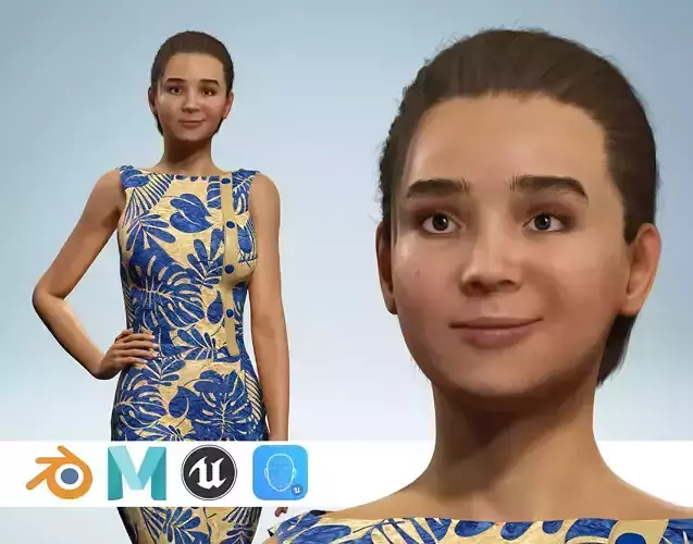 Stylized Realistic Woman Wearing Patterned Jumpsuit  Low-poly 3D model