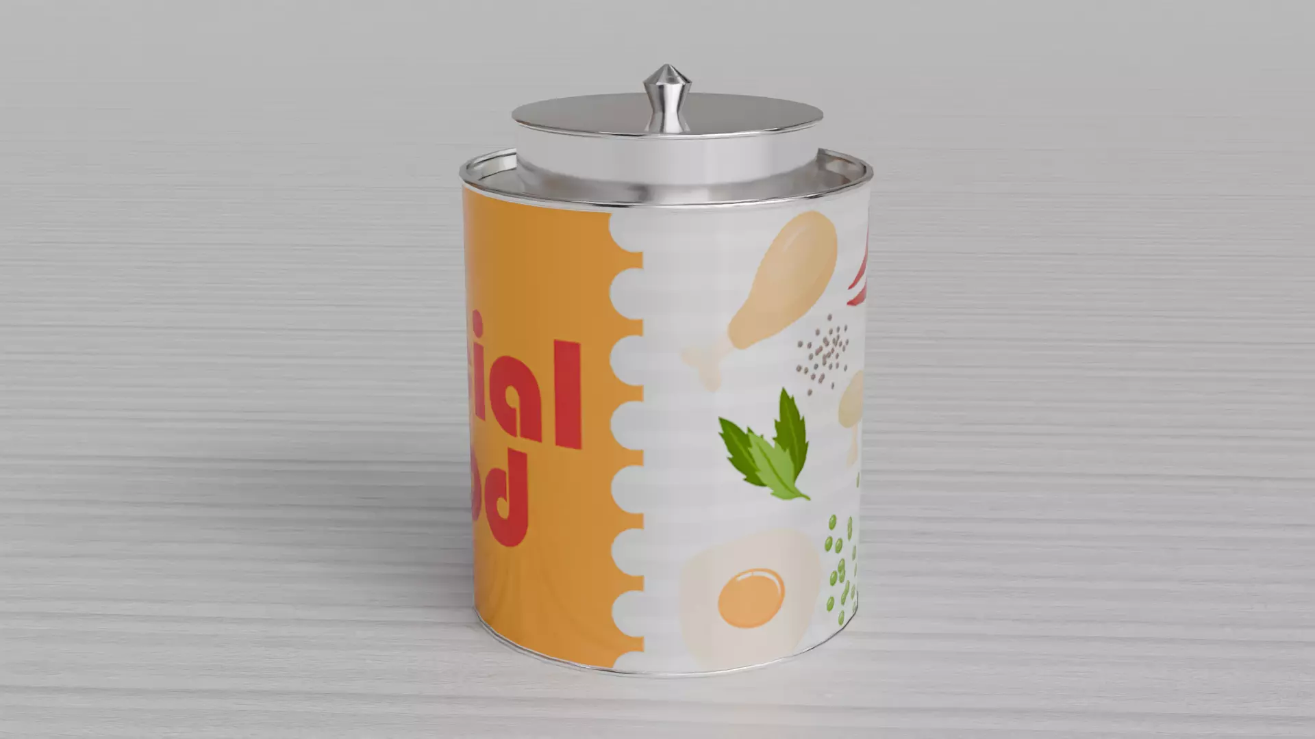 Aluminium cylindrical Tin can with stylized lid Low-poly 3D model_2