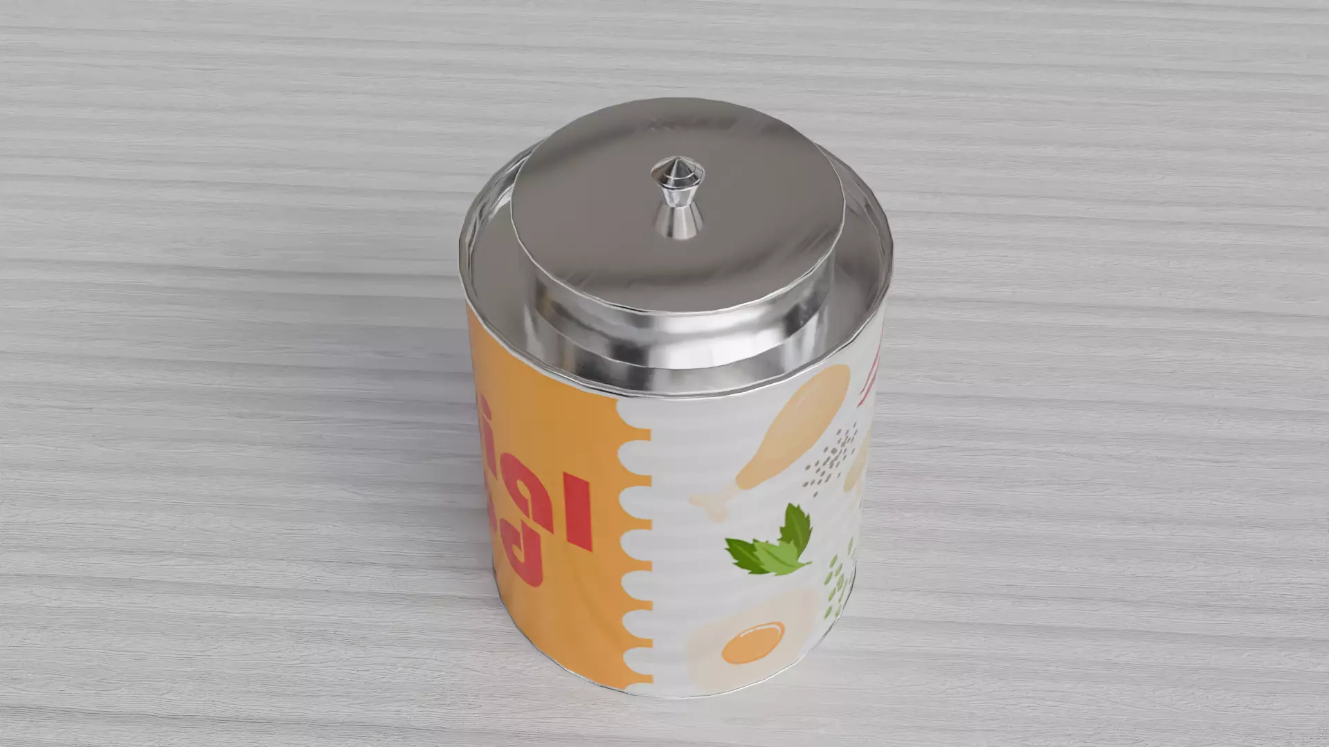 Aluminium cylindrical Tin can with stylized lid Low-poly 3D model_3