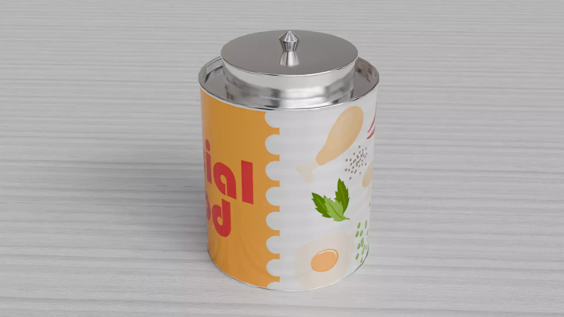 Aluminium cylindrical Tin can with stylized lid Low-poly 3D model_0