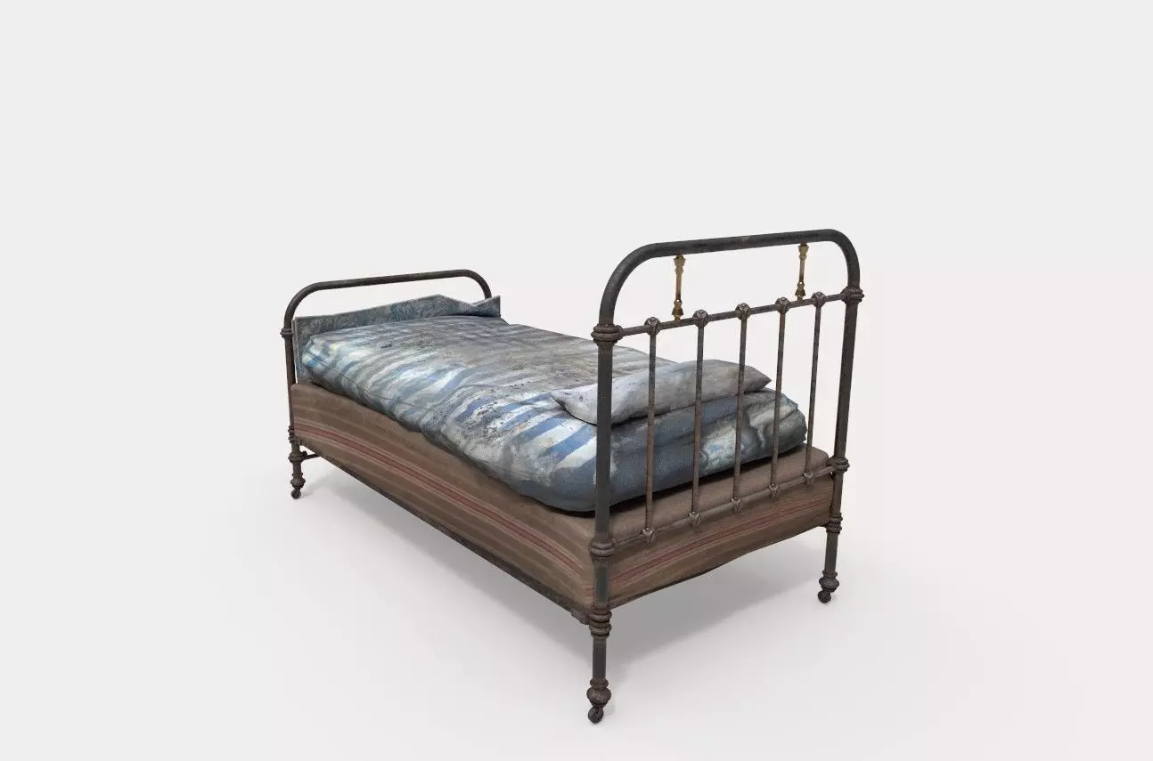 Old Worn Dirty Bed 3D model_2