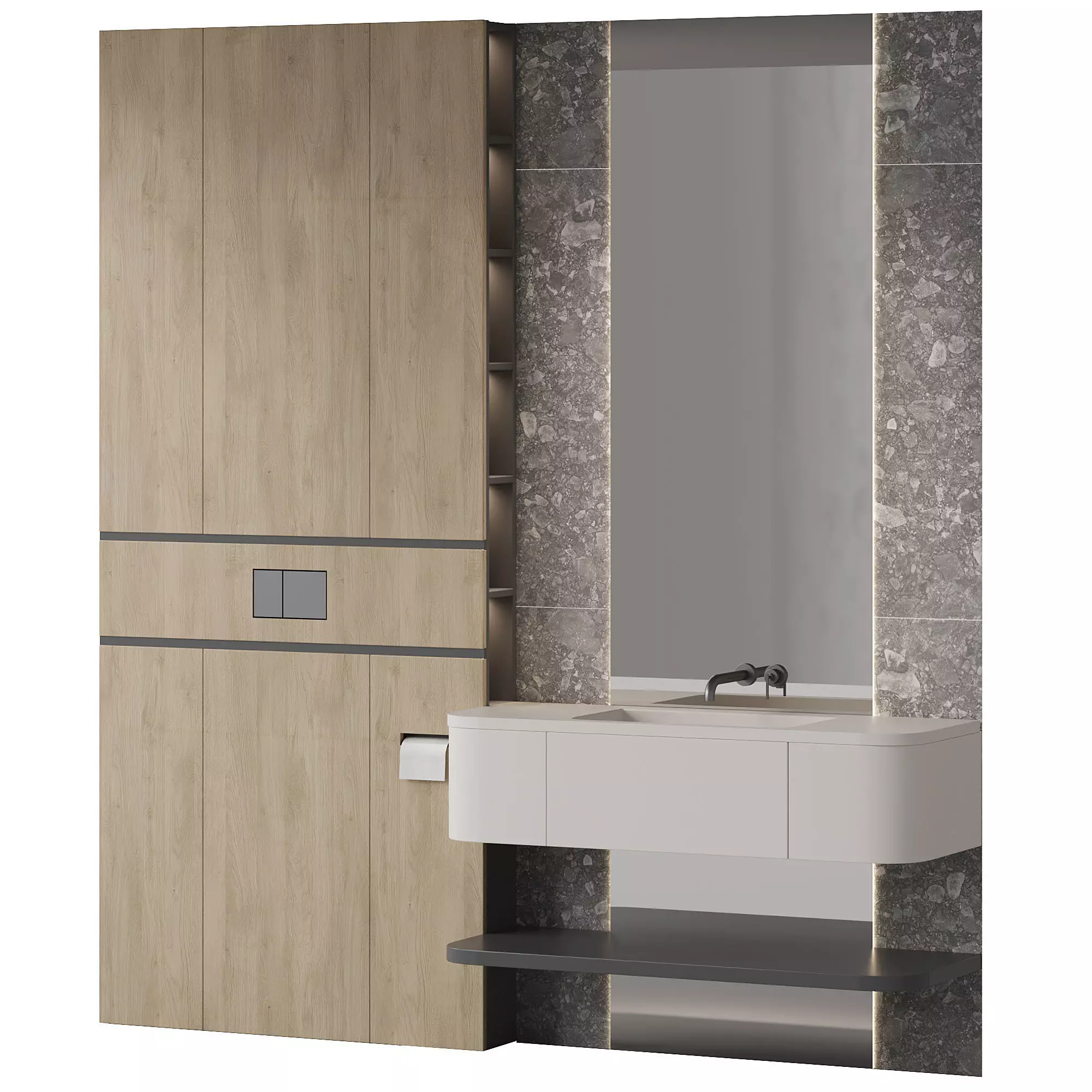 Bathroom Furniture of Wood with Anthracite Tiles 3D model