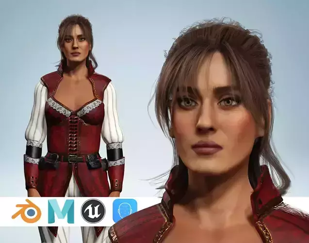 Renaissance  Pirate Queen 3D Female Outfit Noble Low-poly 3D model