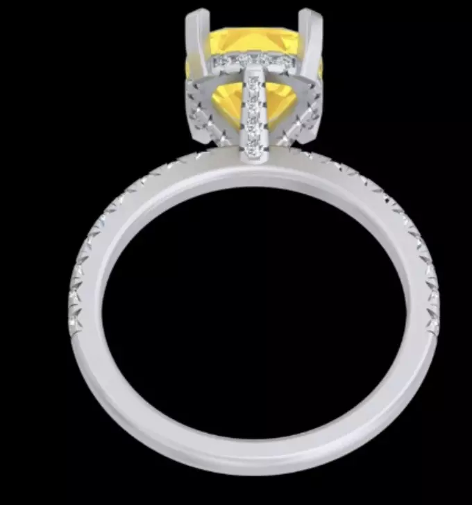 Cushion-Cut Yellow Gemstone Engagement Ring  3D model_3