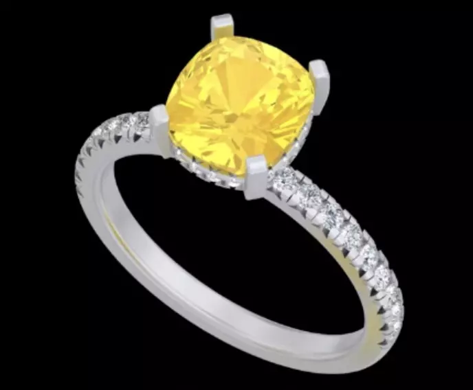 Cushion-Cut Yellow Gemstone Engagement Ring  3D model_4
