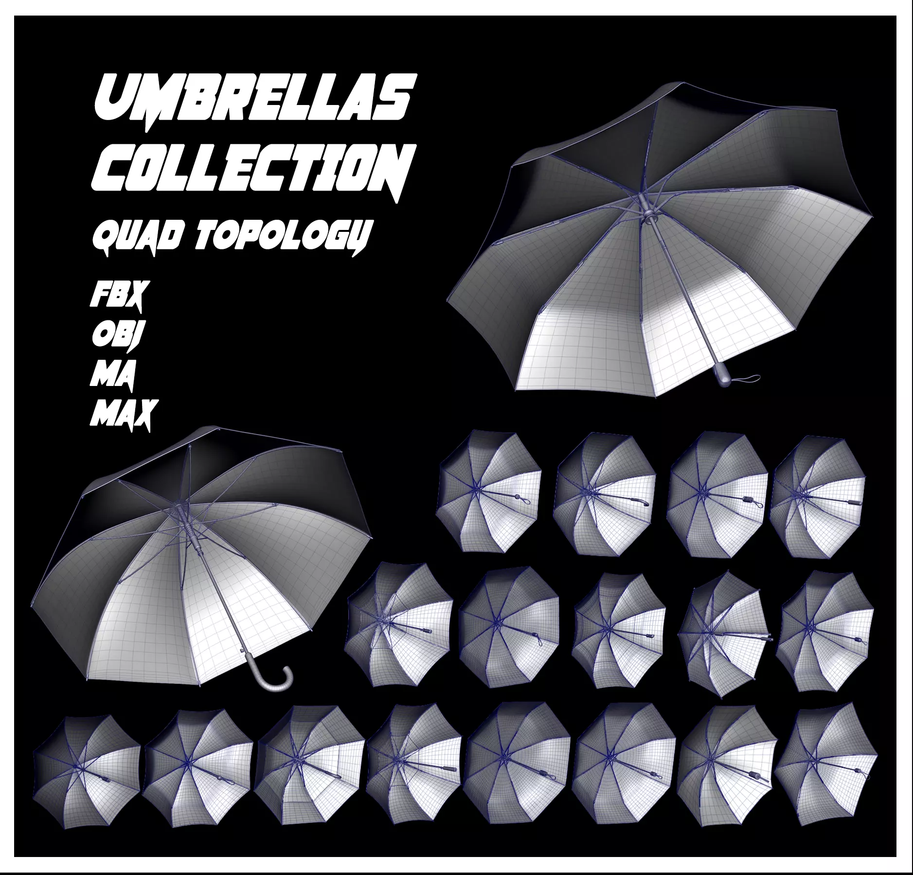 Umbrellas Pack Low-poly 3D model_0
