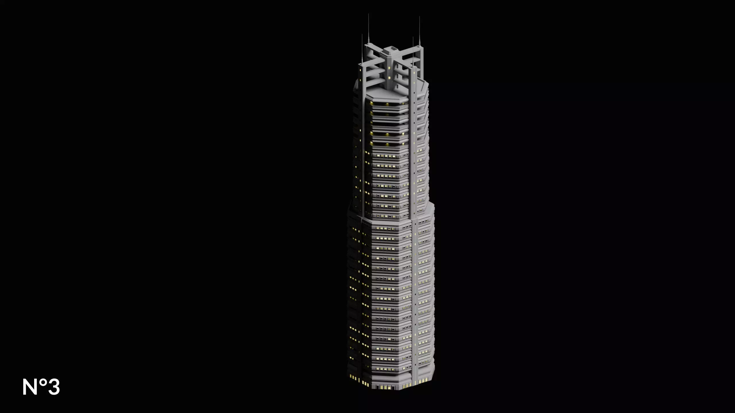 20 Sci-Fi Buildings and Skyscraper Cyberpunk Pack Blender Low-poly 3D model_14