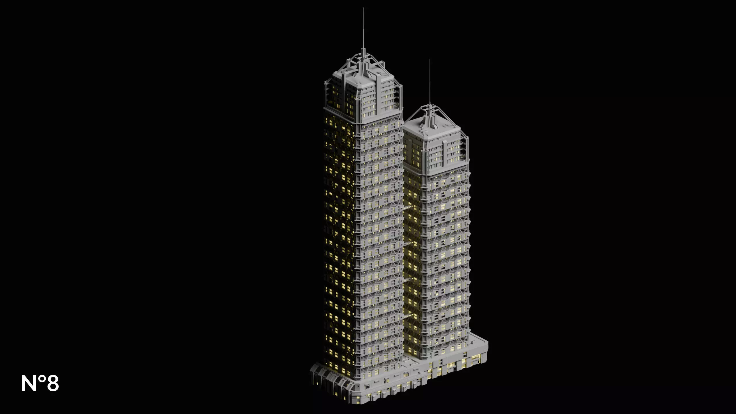 20 Sci-Fi Buildings and Skyscraper Cyberpunk Pack Blender Low-poly 3D model_19