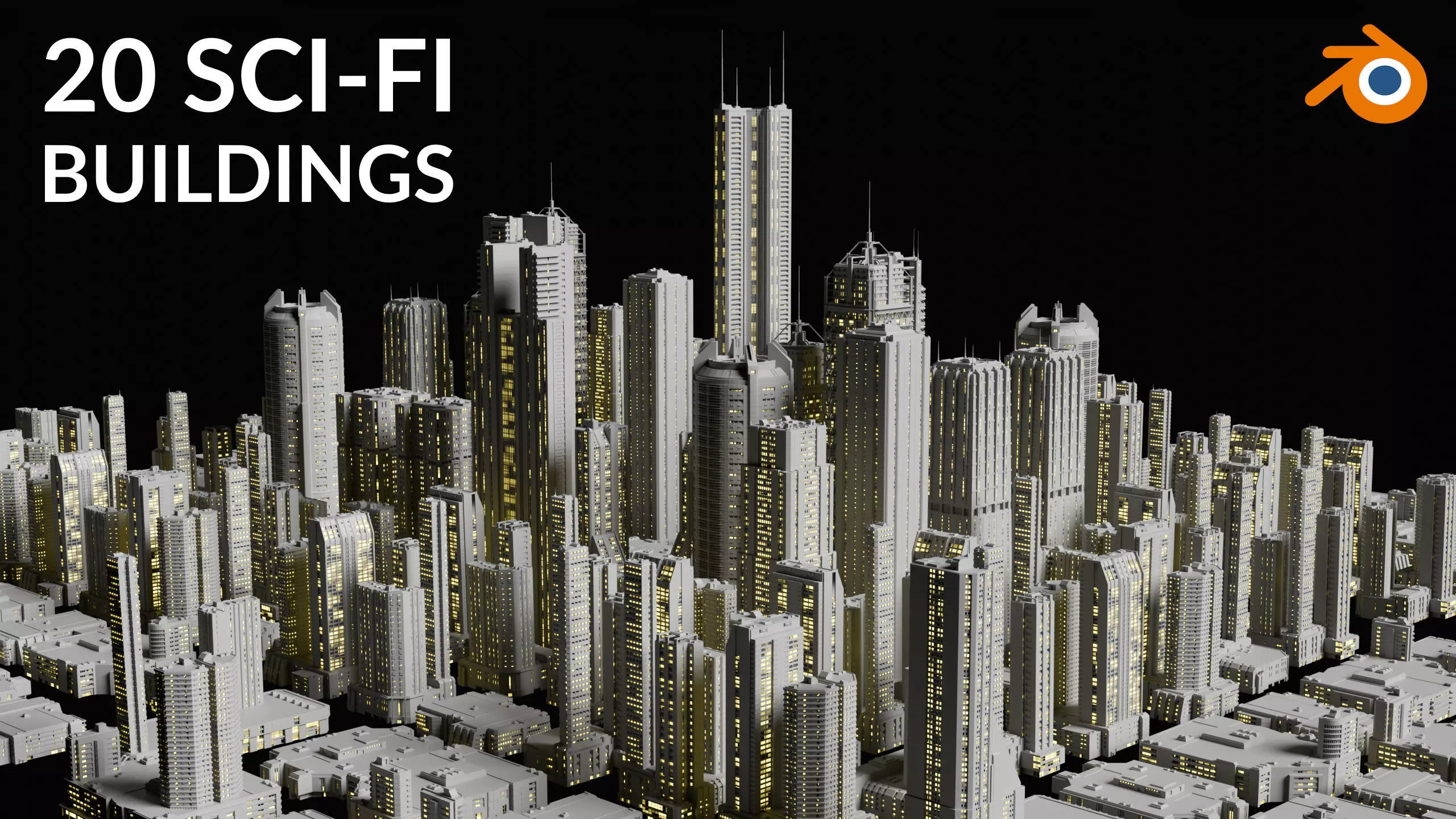 20 Sci-Fi Buildings and Skyscraper Cyberpunk Pack Blender Low-poly 3D model_0