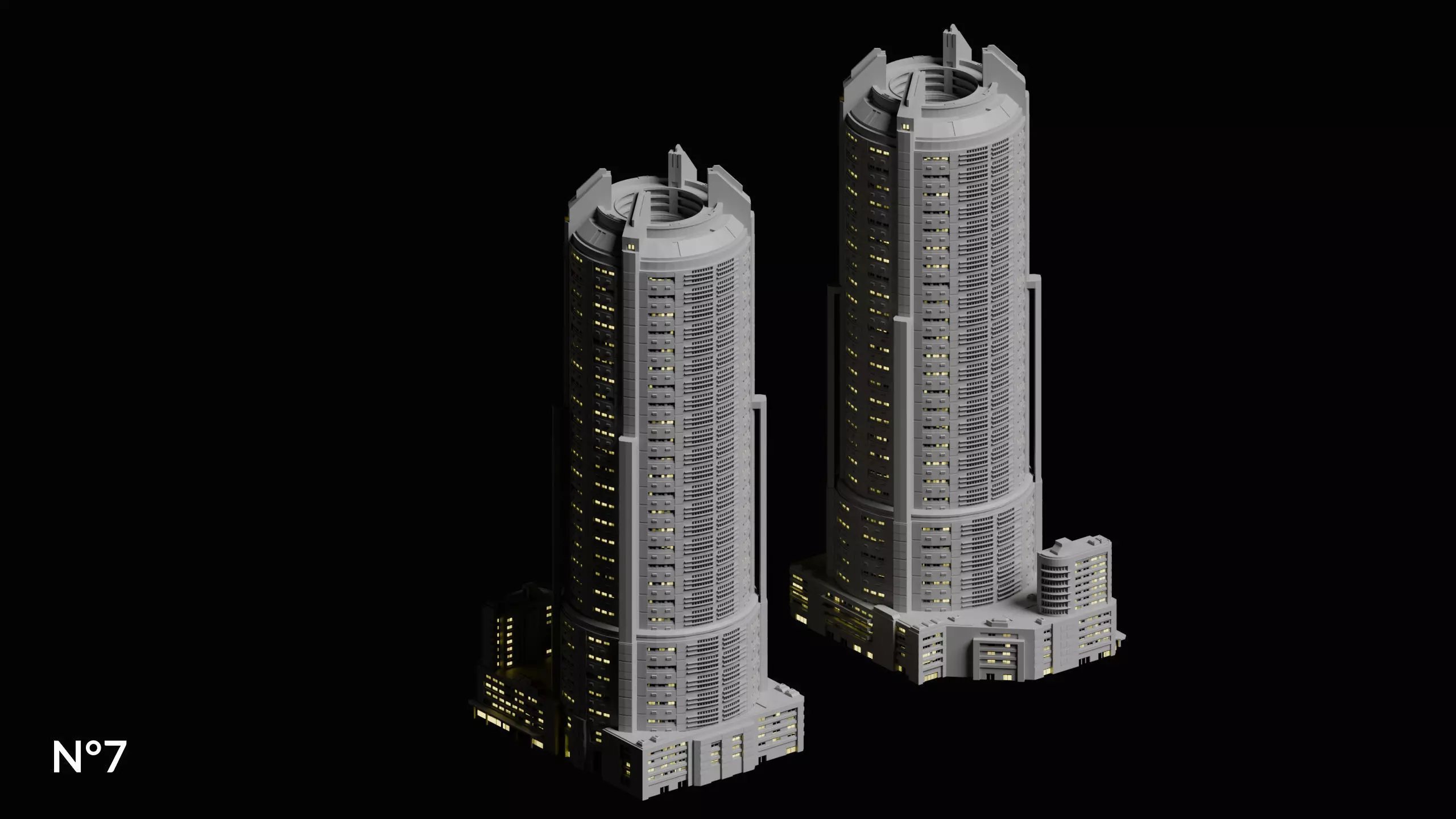 20 Sci-Fi Buildings and Skyscraper Cyberpunk Pack Blender Low-poly 3D model_18