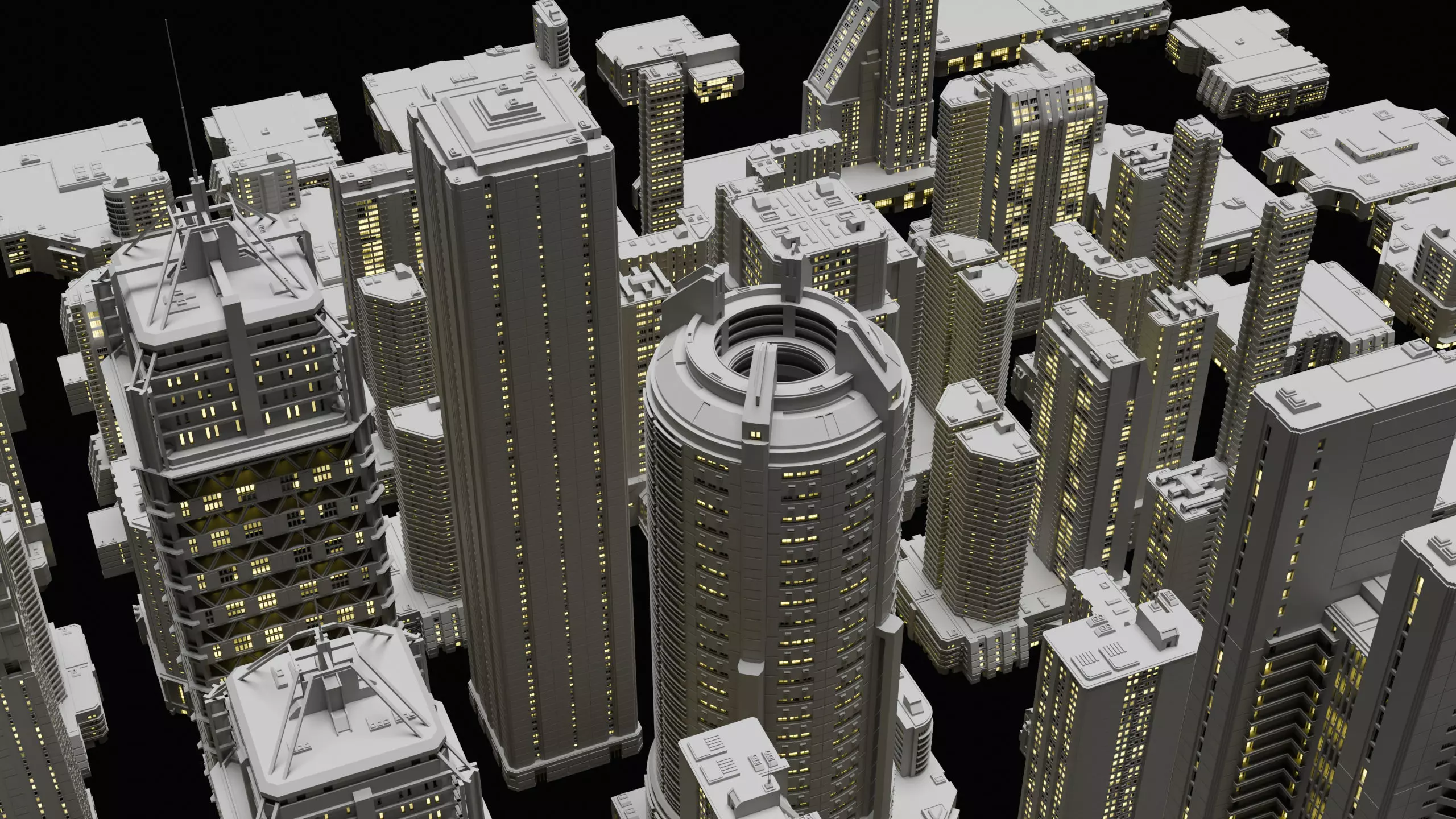 20 Sci-Fi Buildings and Skyscraper Cyberpunk Pack Blender Low-poly 3D model_8
