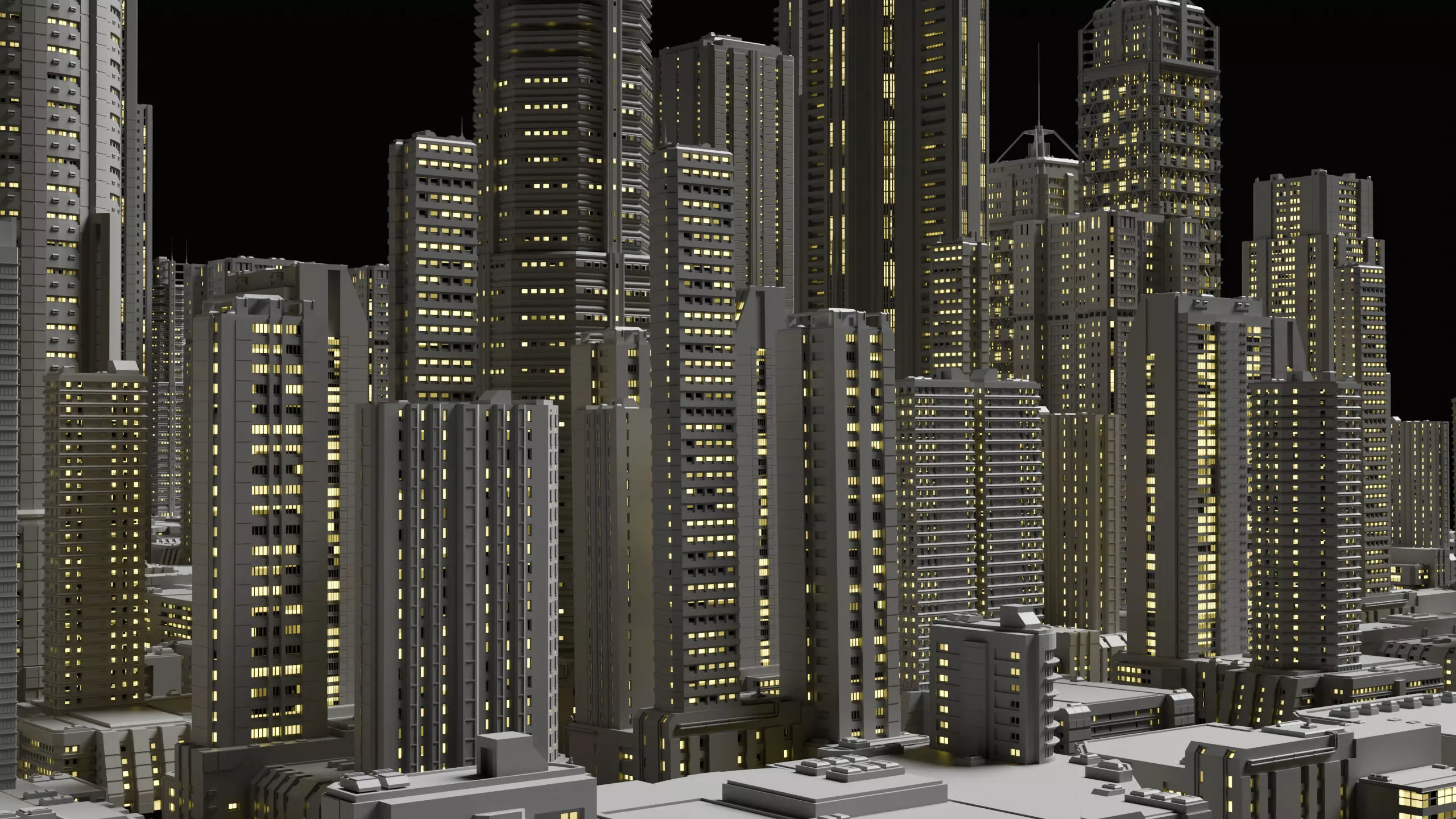 20 Sci-Fi Buildings and Skyscraper Cyberpunk Pack Blender Low-poly 3D model_6