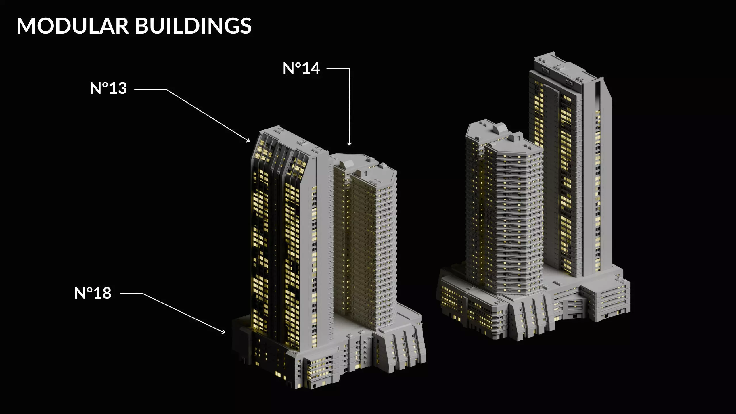 20 Sci-Fi Buildings and Skyscraper Cyberpunk Pack Blender Low-poly 3D model_3