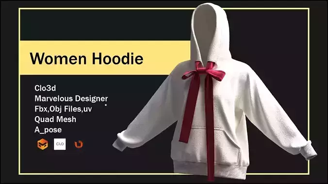 3D Fantasy  Cut Hoodie with a Unique Bow Tie Detail 
