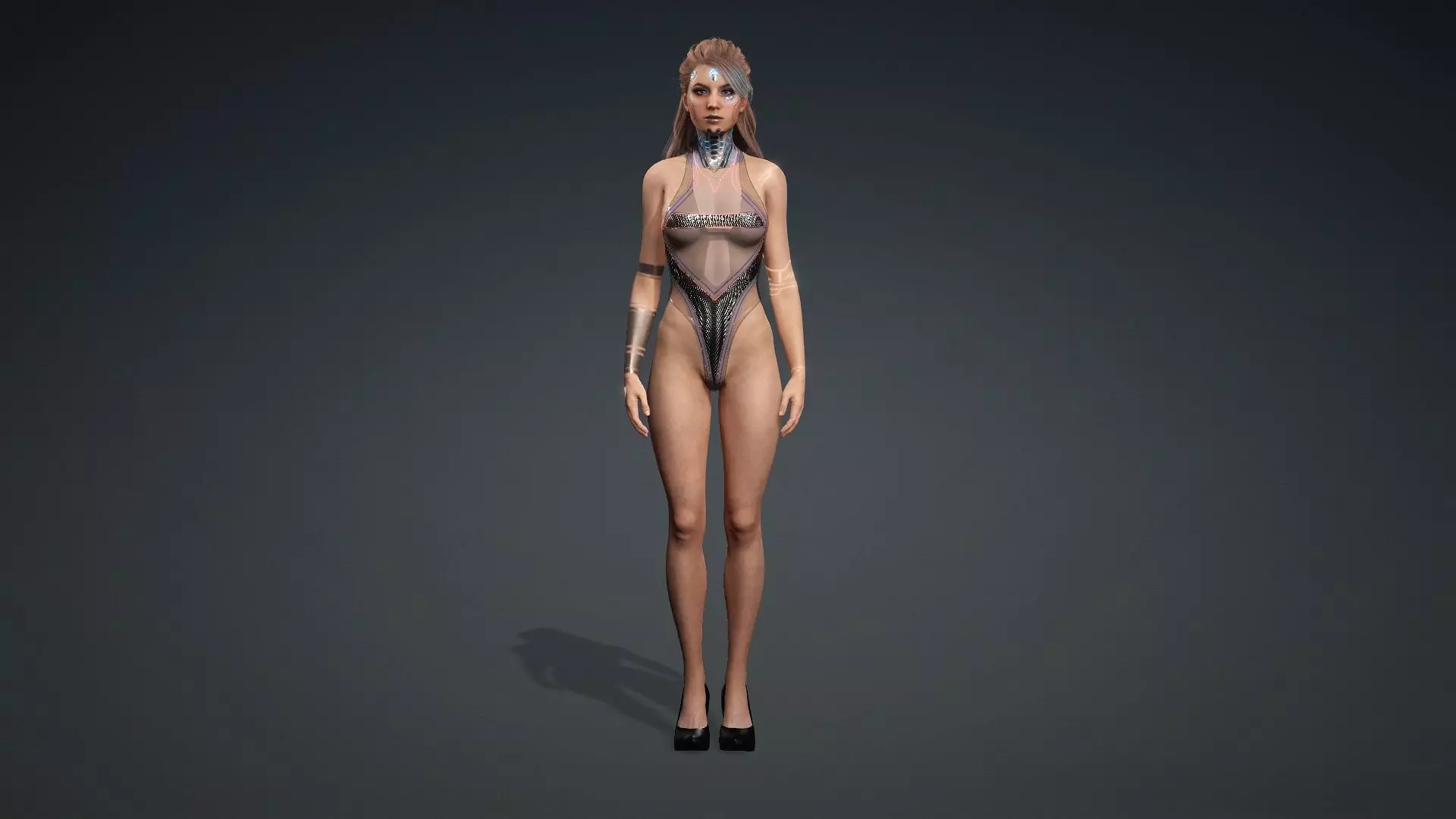 Android Cyberpunk woman - Fashion Beauty rigged Low-poly 3D model_9