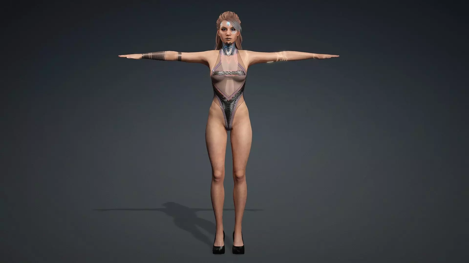 Android Cyberpunk woman - Fashion Beauty rigged Low-poly 3D model_4