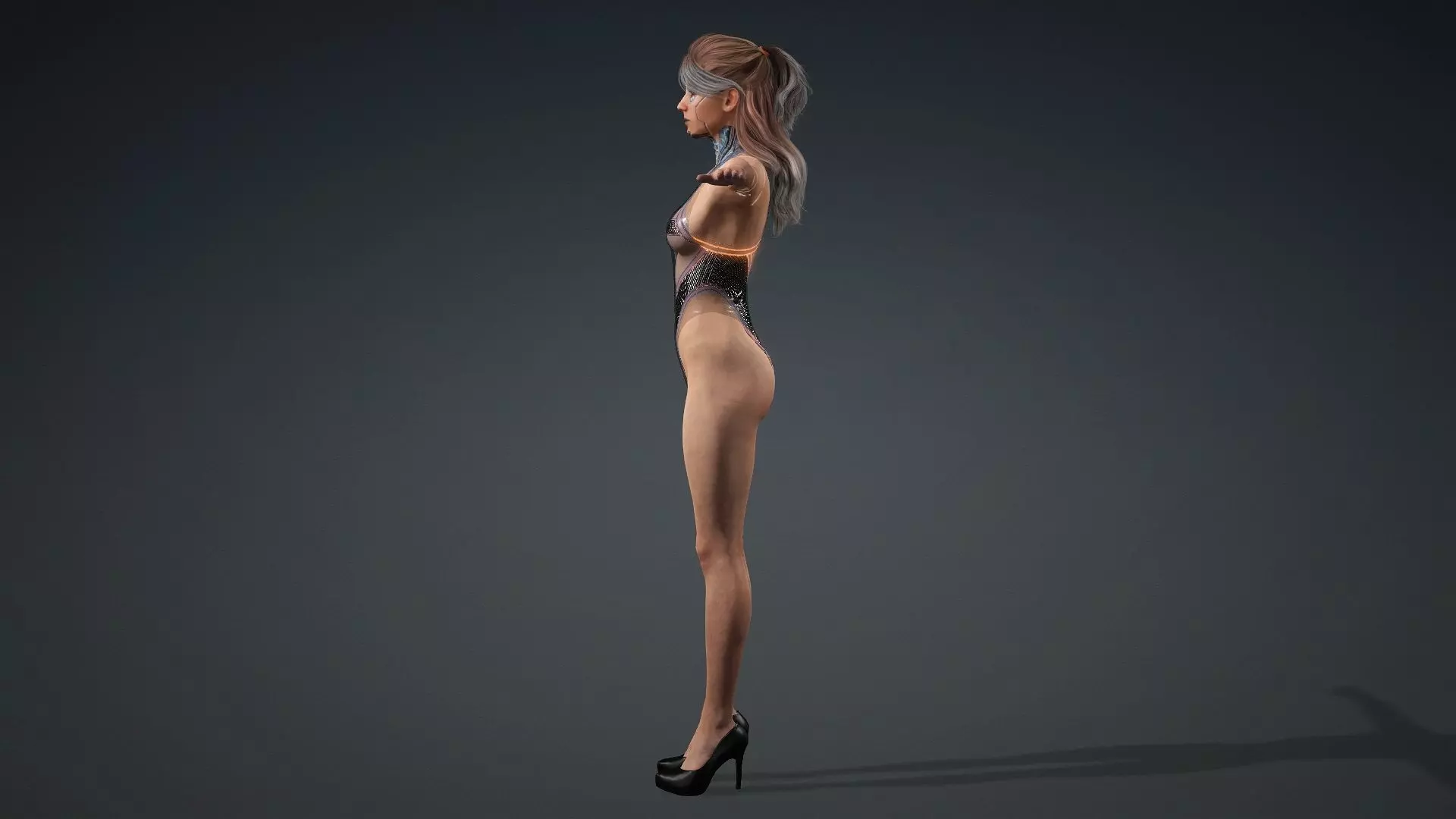 Android Cyberpunk woman - Fashion Beauty rigged Low-poly 3D model_7