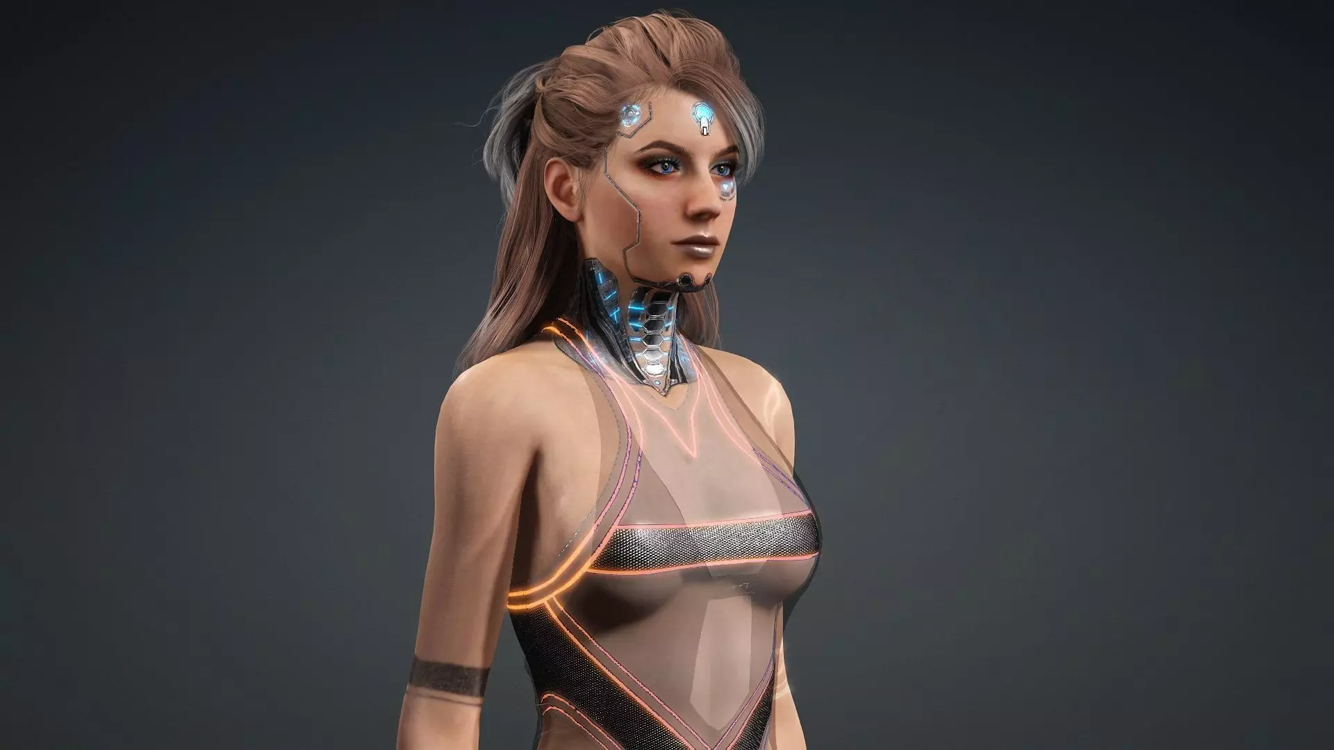 Android Cyberpunk woman - Fashion Beauty rigged Low-poly 3D model_0