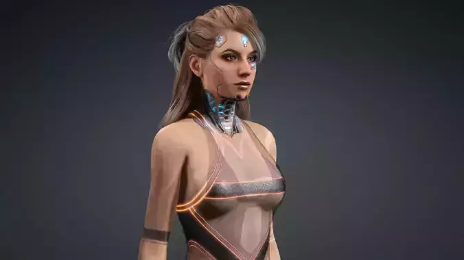 Android Cyberpunk woman - Fashion Beauty rigged Low-poly 3D model