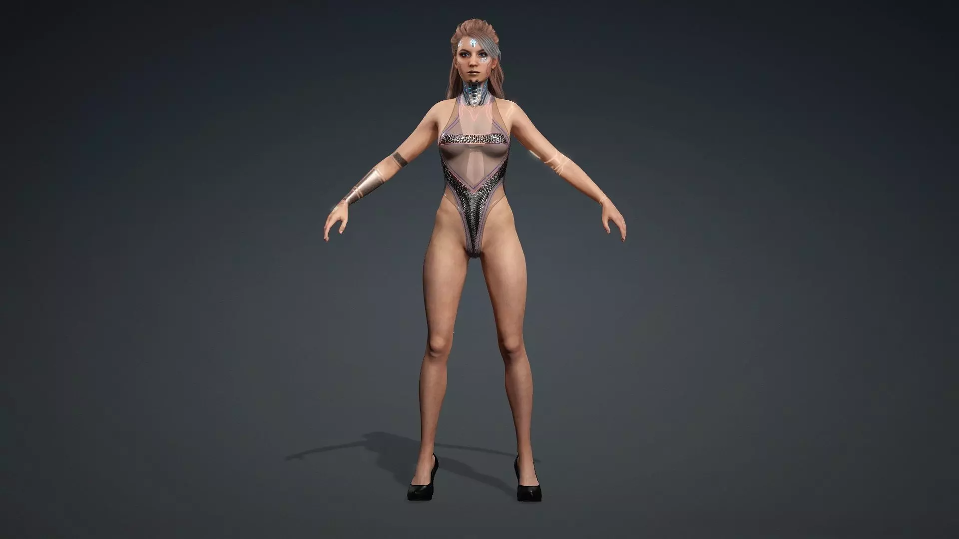 Android Cyberpunk woman - Fashion Beauty rigged Low-poly 3D model_2
