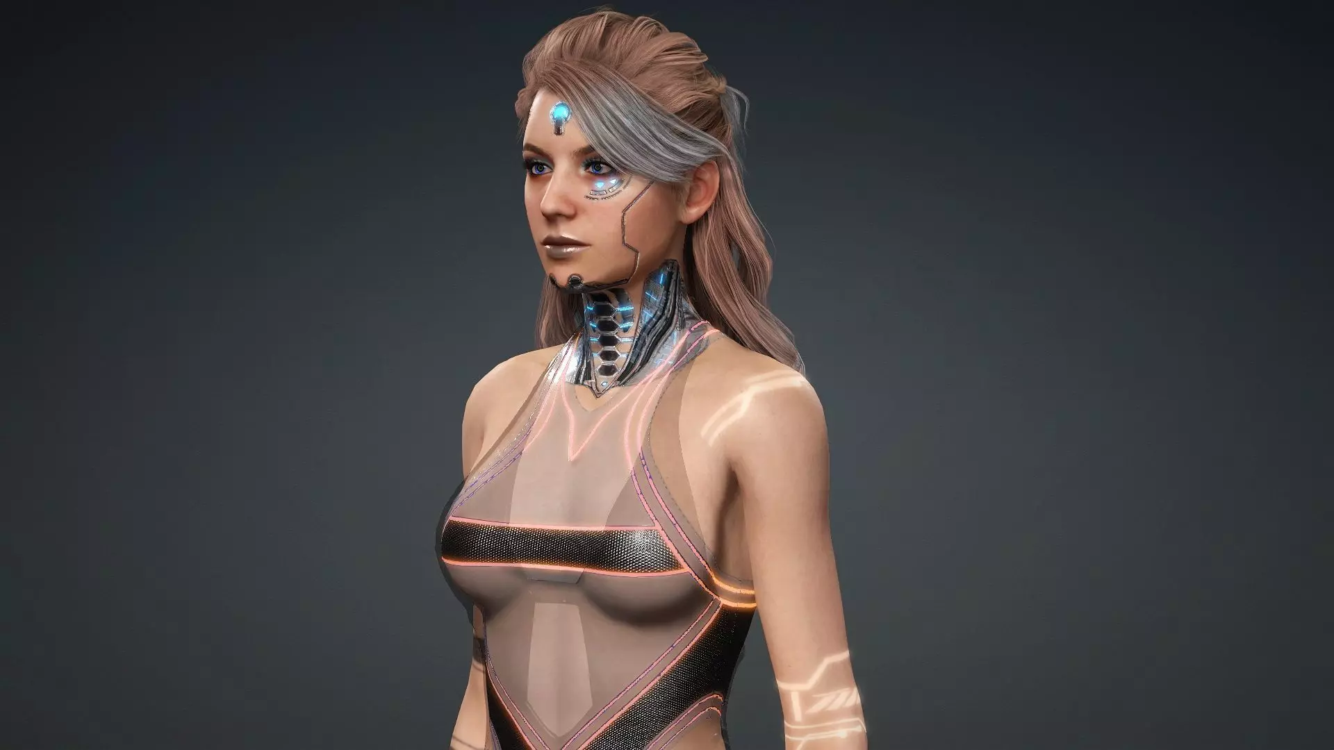 Android Cyberpunk woman - Fashion Beauty rigged Low-poly 3D model_1