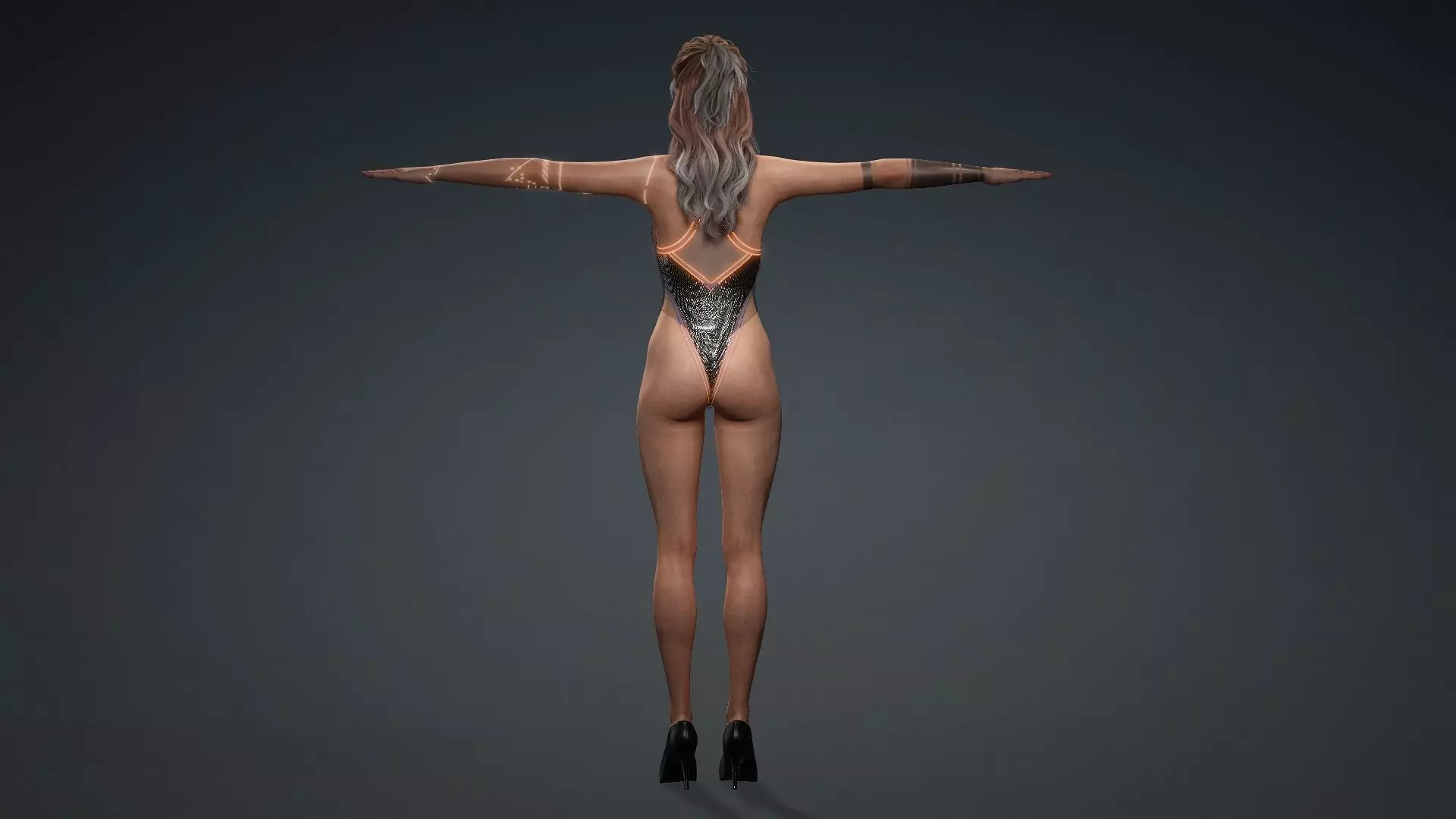 Android Cyberpunk woman - Fashion Beauty rigged Low-poly 3D model_8