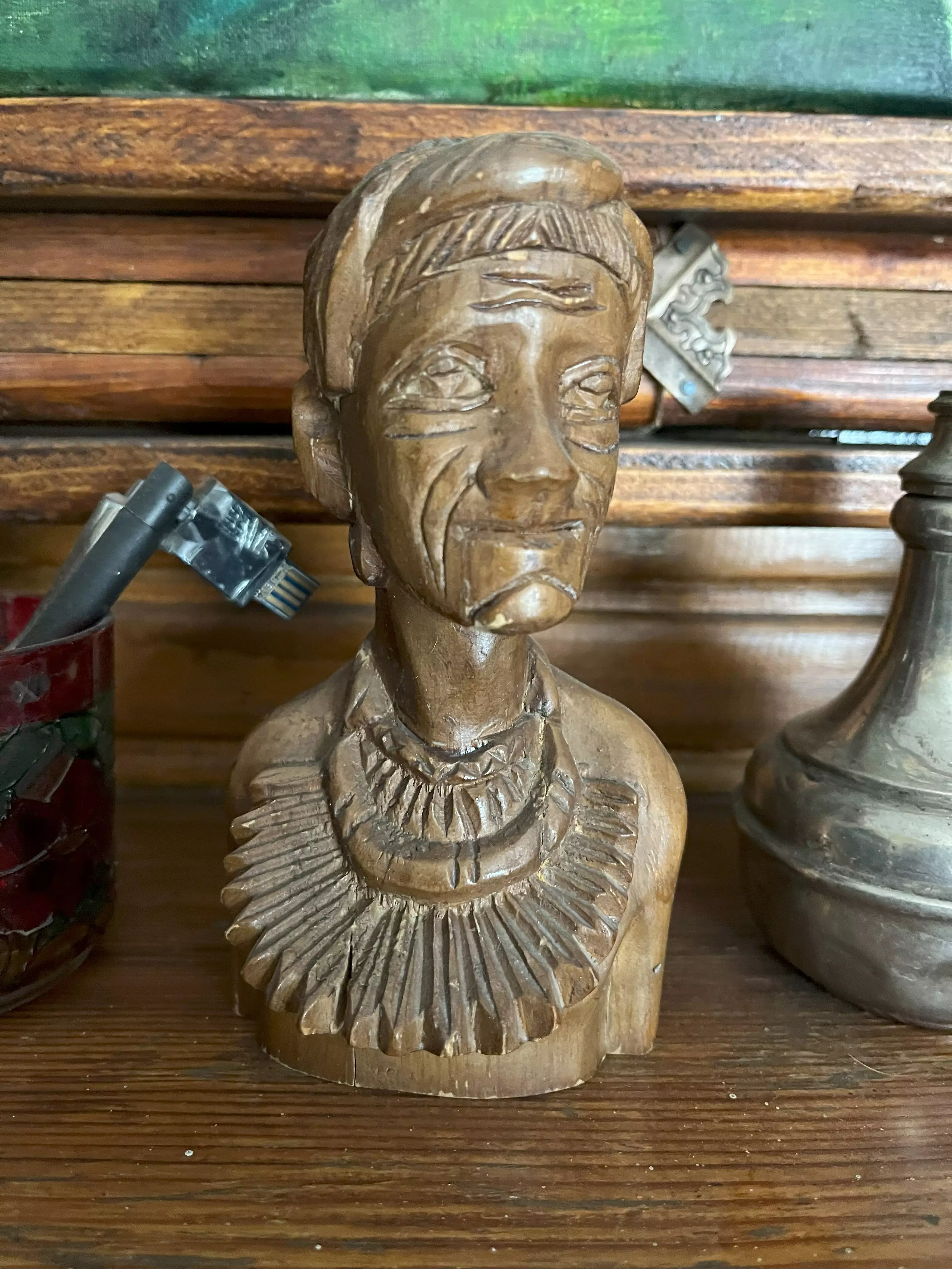 Wooden Tribal Bust Handcrafted Style 3D Sculpture Model 3D print model_1