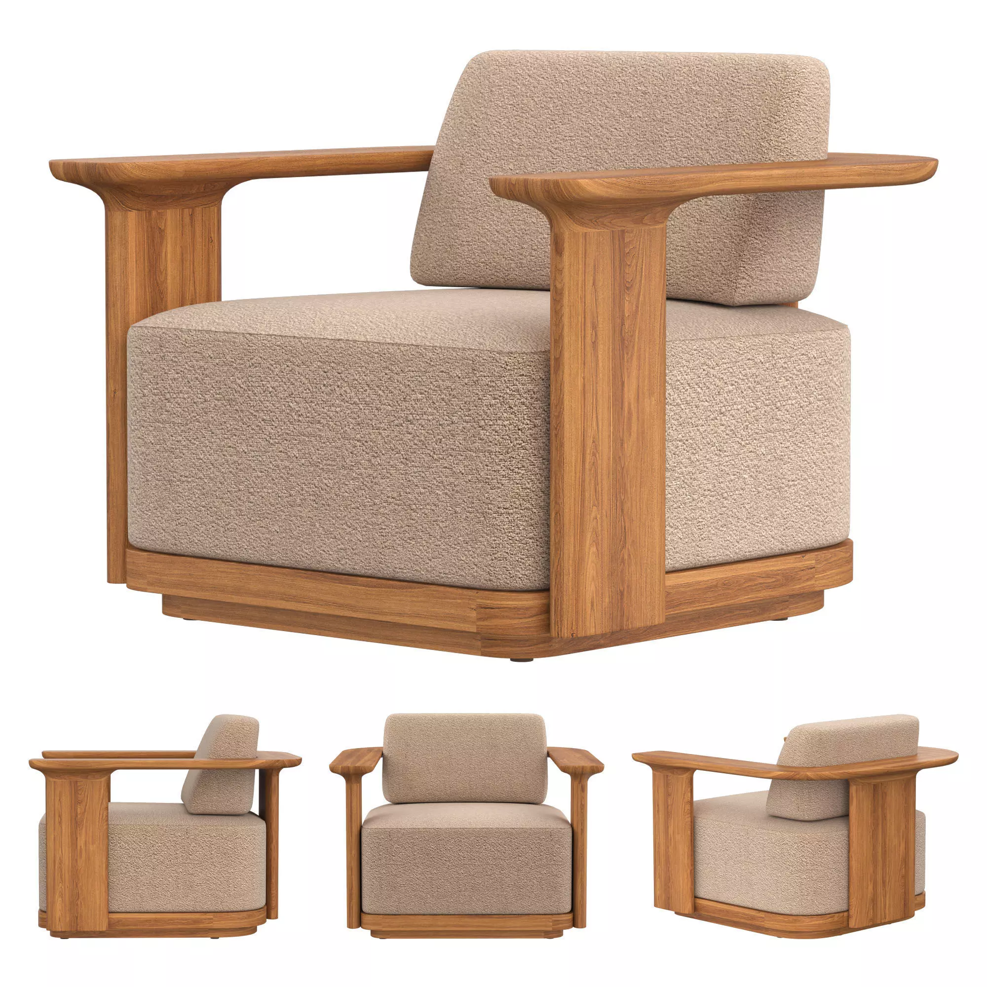 Dune Teak Swivel Lounge Chair 3D model