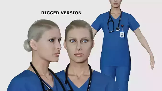 Young Caucasian Nurse - Rigged 3D model