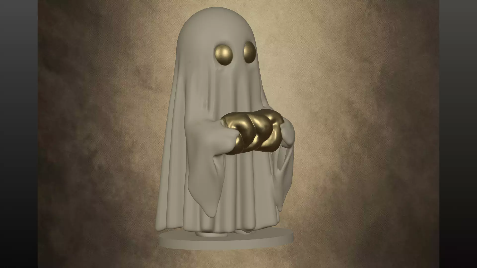 Halloween Ghost with Golden Bread - 3D Print Model 3D model_2