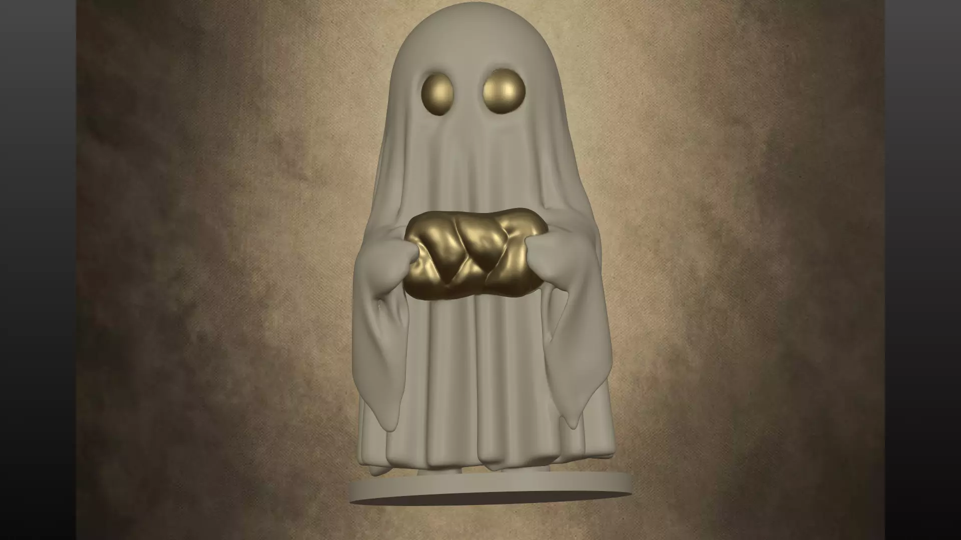Halloween Ghost with Golden Bread - 3D Print Model 3D model_1