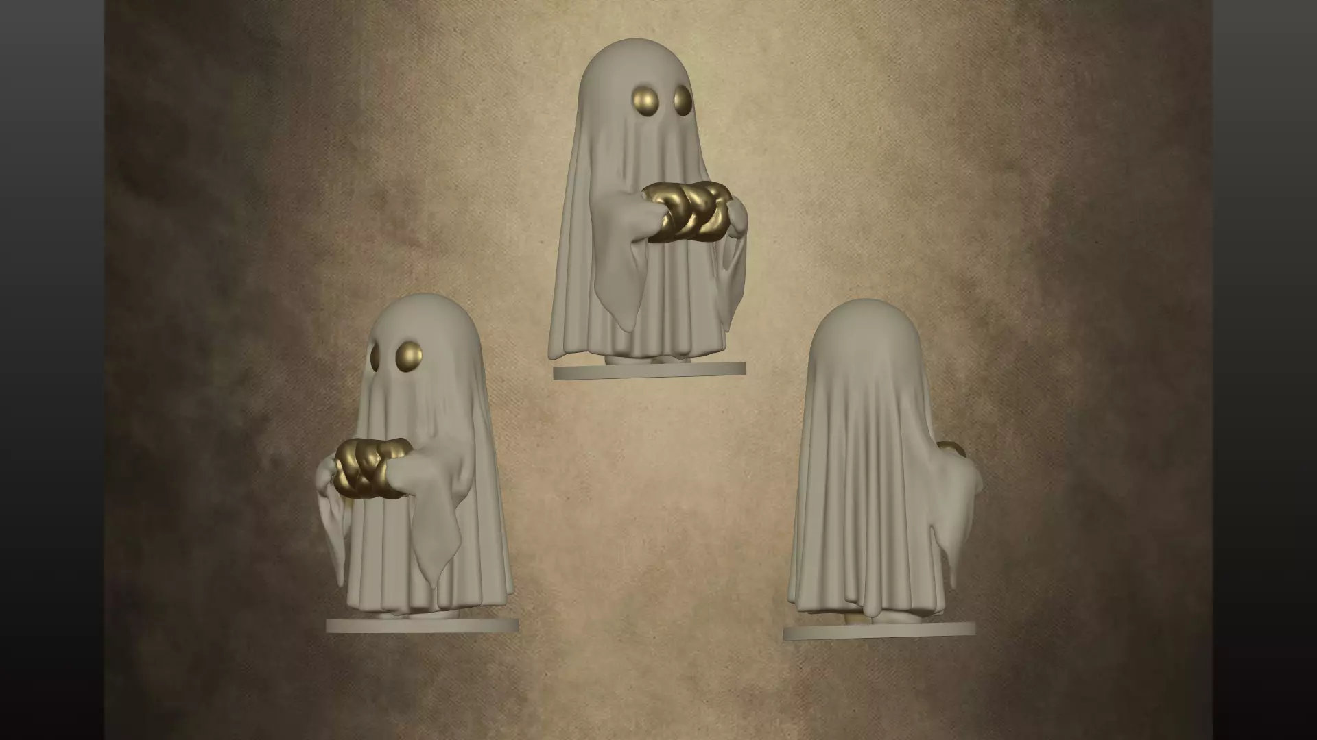 Halloween Ghost with Golden Bread - 3D Print Model 3D model_0