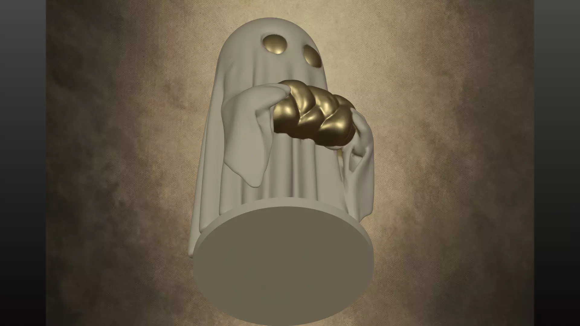Halloween Ghost with Golden Bread - 3D Print Model 3D model_3