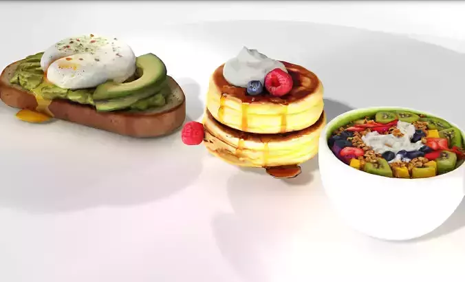 Breakfast Trio 3D Food Model Set