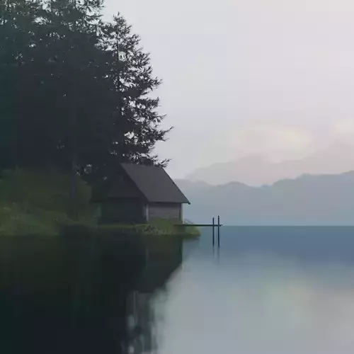 Ranquil Lakeside Cabin with Pine Trees