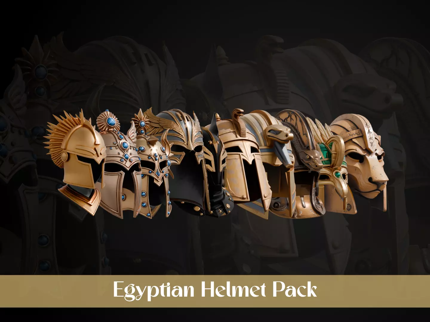 Stylized Egyptian Helmet Pack 3D Model Collection_0