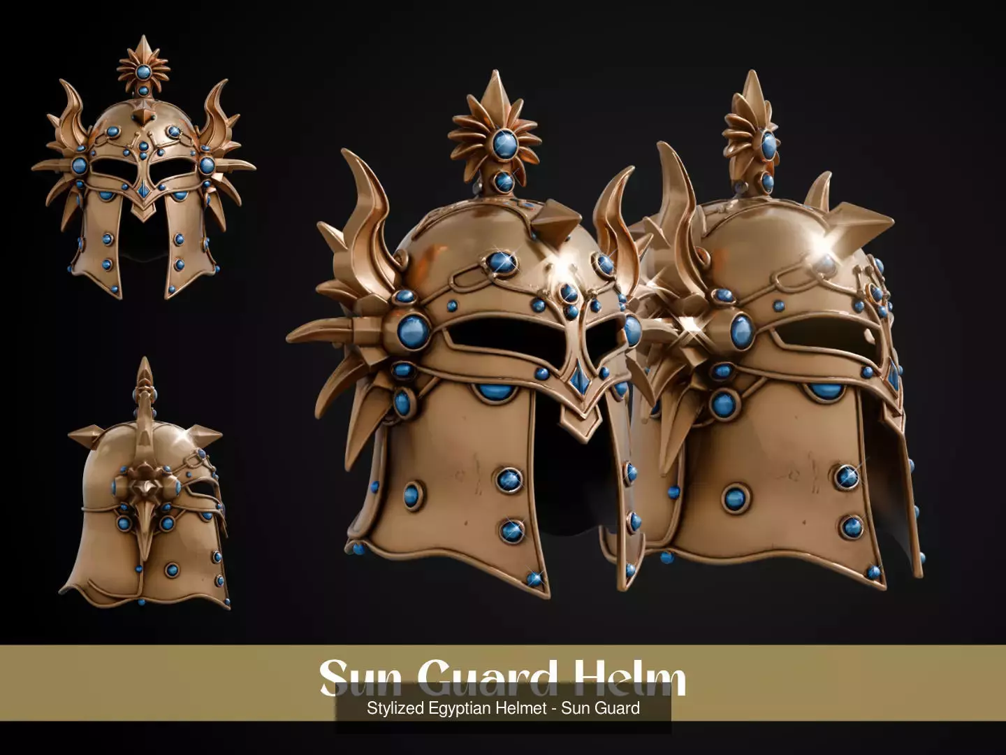 Stylized Egyptian Helmet Pack 3D Model Collection_3