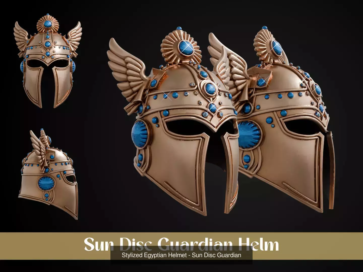 Stylized Egyptian Helmet Pack 3D Model Collection_2