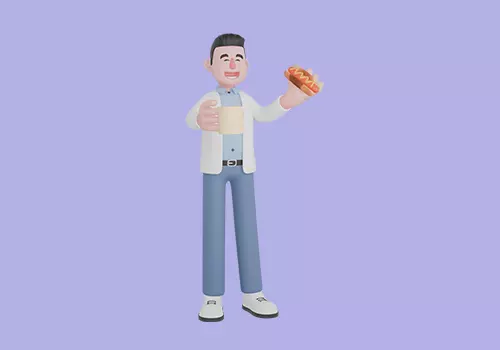 Stylized 3D Male Doctor Character - Cartoon with Hotdog and Cup 3D model_2