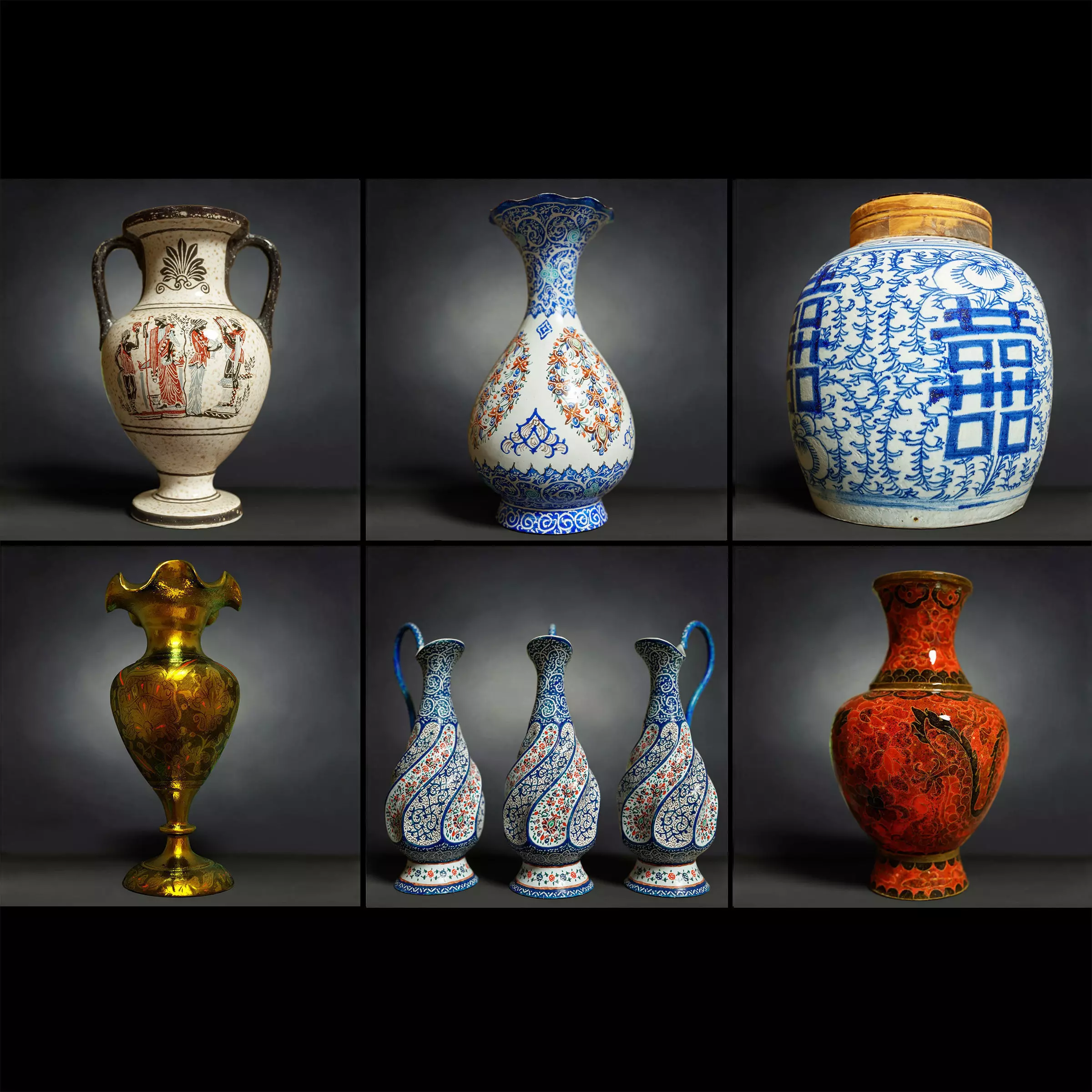 6 Vase Collection chinese Low-poly 3D model_0