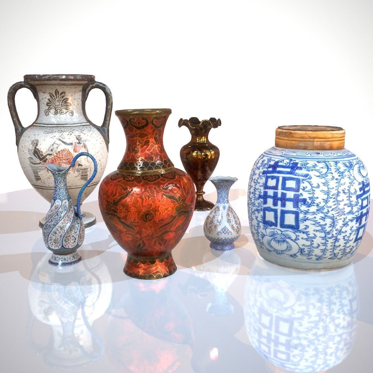 6 Vase Collection chinese Low-poly 3D model_7