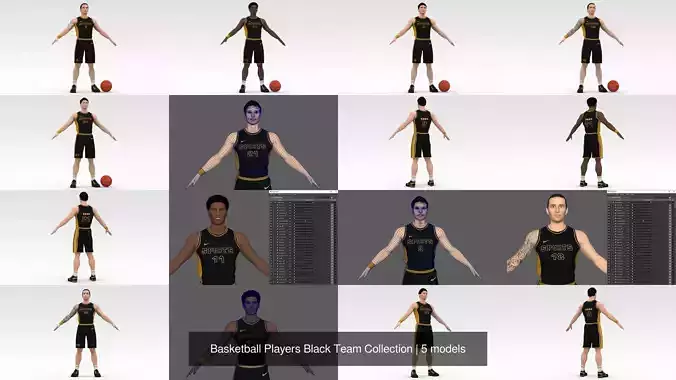 Basketball Players Black Team Collection