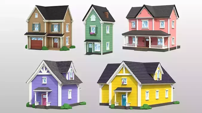 House Pack Stylized Low Poly 3D Model Collection