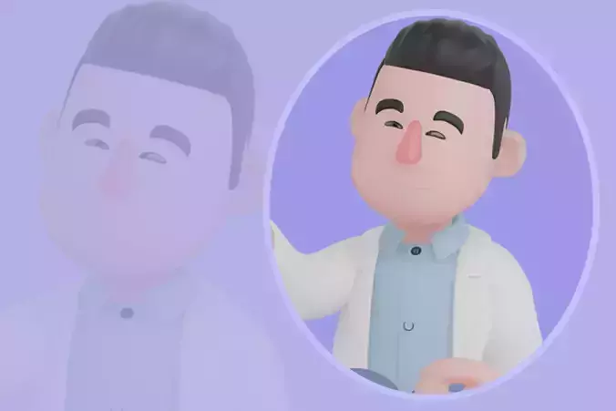 Stylized 3D Male Doctor Character - Cartoon Floating Balloon Man
